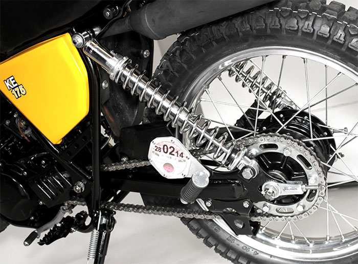 1984 Kawasaki KE 175 Rear Wheel Chain Shocks Chrome